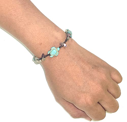 Anklet Handmade Braided Rope Ankle Natural Stone Turtle Starfish Dolphin For Women Girls (Fluorite & Turtle) #TOP2