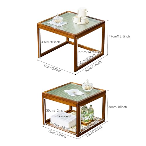 Tables basses en bambou durables avec plateau de verre chic