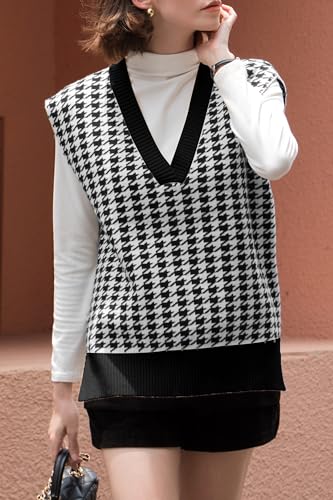 Women's Oversized V-Neck Sweater Vest Sleeveless Knitted Pullover Top for Fall Outfits 20254