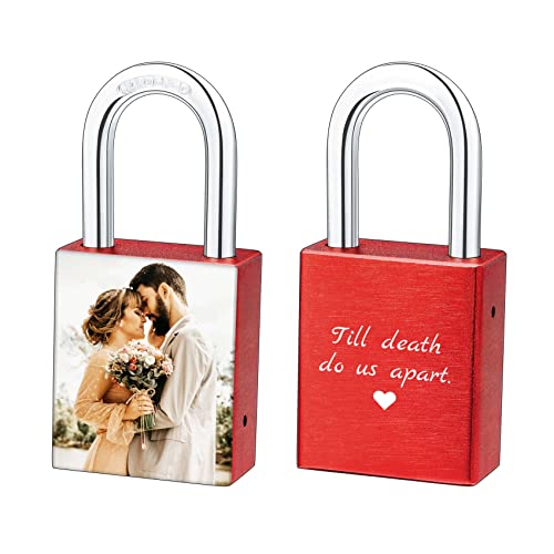 MunkiMix Cadenas D'amour Gravure Photo/Text/Date/Symboles Personnaliser Cadeau pour Couples Hommes Femmes Petit Ami Amant Anniversaire Valentin Anniversaire (Rouge/Couleur)