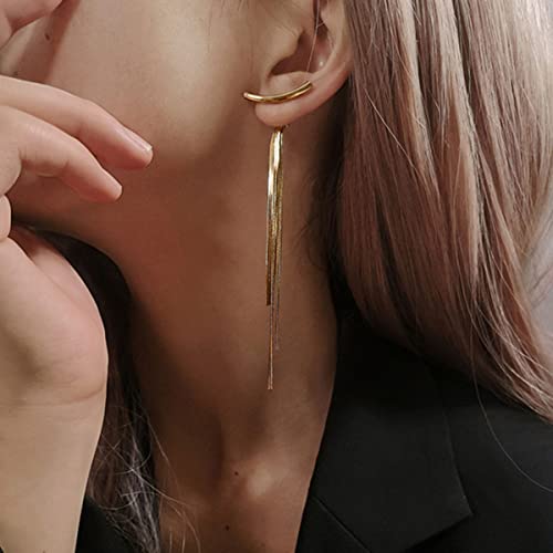 Long Tassel Dangle Earrings for Women Gold Silver Chain Tassel Earrings Punk Sleek Metal Chain Earrings Hypoallergenic Lightweight Tassel Drop Earrings3