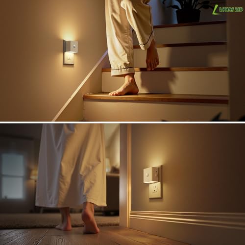 Image of L LOHAS LED Night Light,Plug in Night Light with Motion Sensor and Dusk to Dawn Sensor,[2-Pack] Brightness Adjustable,3000K Soft White, Nightlight for Bathroom Hallway Kitchen