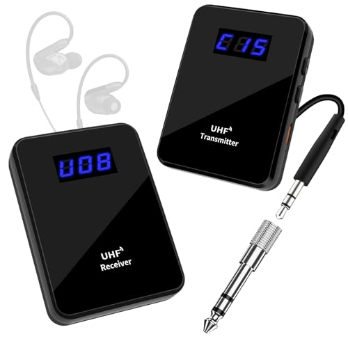 UHF Wireless in Ear Monitor System, Low Latency with Wireless Transmitter Receiver Clip On, One to More, Auto-Pairing for Live Broadcast, Studio, Band Rehearsal