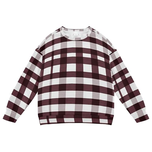 JUNZAN Buffalo Plaid Check Burgundy White Little Boys Hoodie Sweatshirt Crewneck Outerwear for Kids Sports 4T