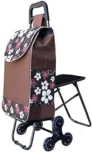 Faltbarer Einkaufswagen, tragbarer zusammenklappbarer Trolley mit Sitz, stabilem Eisenrahmen und PU-Rädern für Lebensmittel und tägliche Besorgungen
