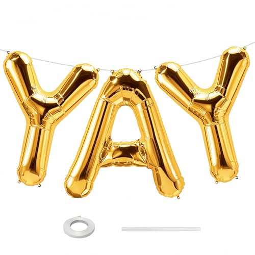 Image of 40Inch Gold YAY Balloons, Giant YAY Letter Foil Mylar Balloon Banner, Gold Congratulations Balloons for Congrats Grad Class of 2026 Graduation Birthday Engagement Wedding Baby Shower Party Decorations