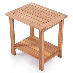 Double Adirondack Side Table, Weather-Resistant Rectangular End Table for Patio, Garden, Lawn, and Living Room. Ideal as a Stylish Indoor and Outdoor Side Table Companion, Natural