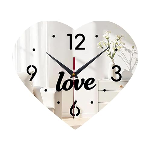 NonMiFyR Horloge Murale en Forme de Cœur, Décoration Intérieure, Ornement Moderne et Créatif pour La Maison, Le Bureau, Les Anniversaires, Miroir Argent