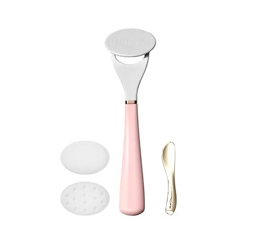 Juego de espátula y aplicador de silicona reutilizable para el cuidado de la piel (rosa lila)  Herramienta de masaje con rodillo facial de hielo y