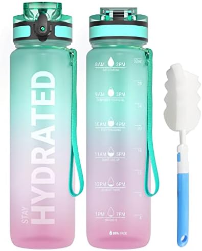Sahara Sailor Water Bottles, 32oz Motivational Sports Water Bottle with Time Marker - Times to Drink - Tritan, BPA Free, Wide Mouth Leakproof, Fast Flow Technology with Clean Brush (1 Pack)