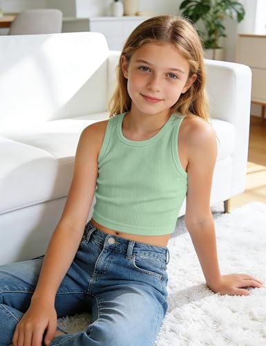 Image of Auranso Girls Tank Tops 2 Pack Ribbed Knit Sleeveless Crop Tops for Kids