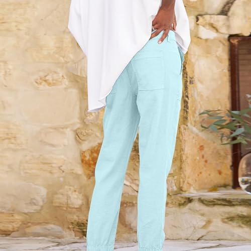 Women Linen Joggers High Waisted Tapered Leg Cropped Chino Dress Pants with Pockets Casual Fall Comfy Cute Travel Slacks3