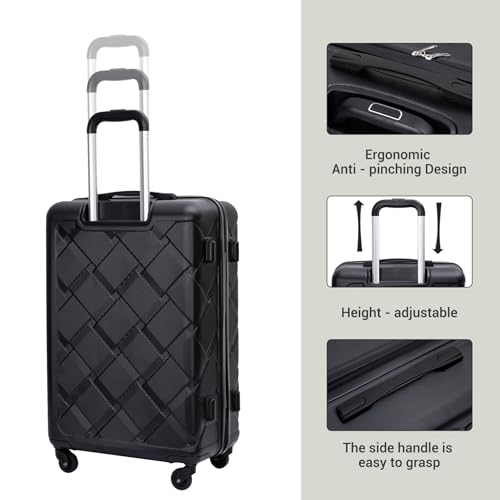 Hardshell Suitcase Sets with Spinner Wheels, ABS Luggage Sets with Bags, 8-Piece Set(20/24/28+portable handbag + 4 pieces storage bag set) (Black)4