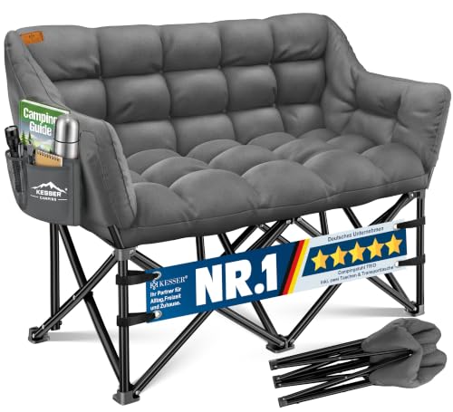 KESSER® Campingsofa faltbar 3 Personen - 400 kg, Campingcouch breit, gepolstert mit Seitentaschen & Tasche, Faltsofa TRIO, Campingstuhl Indoor & Outdoor, Camping, Festival, Angeln & Garten – Anthrazit