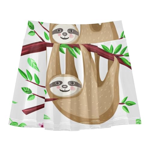 Joisal Toddler Tennis Skirts Cute Sloths Hanging Tree Girls' Shorts Athletic Skorts Breathable Pleated Skort 4t