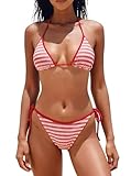 BERLOOK Womens Two Piece Bikini Swimsuit Sexy Halter Triangle String Bikini Sets Cheeky Side Tie Bathing Suits