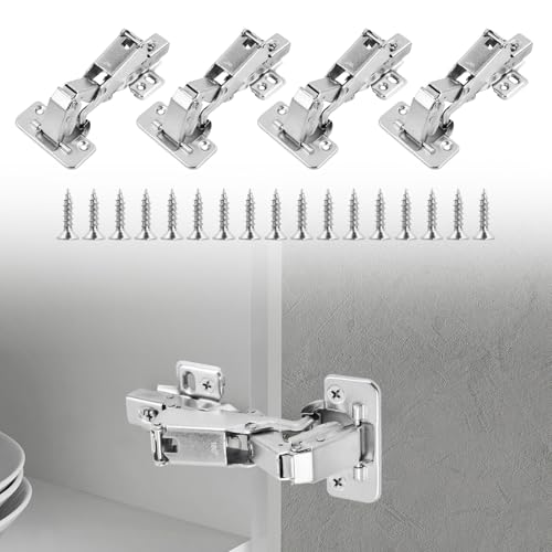 4 Pezzi 180° Cerniera Idraulica Porta, Chiusura Ammortizzata Cerniera Armadio, CErniera per Ante Cucina con Viti, Acciaio Laminato a Freddo Argento Accessorio per Mobili Porte in Legno Guardaroba