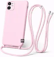 Capa Case Capinha Para iPhone 11 Silicone Com Cordão Alça De Pescoço Ajustável Veludo Premium (ROSA IOGURTE)