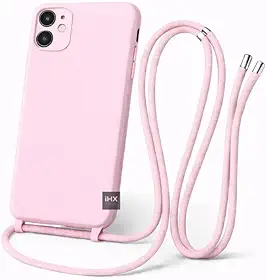 Capa Case Capinha Para iPhone 11 Silicone Com Cordão Alça De Pescoço Ajustável Veludo Premium (ROSA IOGURTE)