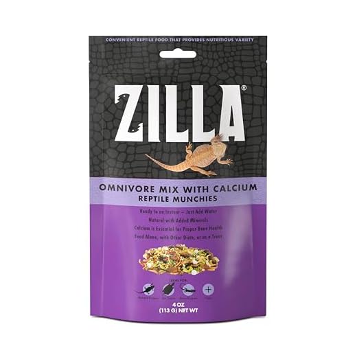 Zilla Reptile Food Munchies Omnivore Mix With Calcium For Bearded Dragons, Water Dragons, Tegus, and Box Turtles, 4-Ounce
