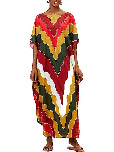 Chunoy Women V Neck Kaftan Dresses Kimono Sleeve Bathing Suit Beach Cover Up