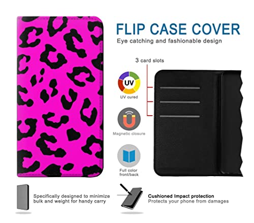 Étui iPhone 15 Plus léopard rose en cuir véritable avec clapet de protection - 4