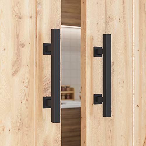 SMARTSTANDARD 2PCS 12" Pull and Flush Barn Door Handle Set, Large Rustic Two-Side Design, for Gates Garages Sheds Furniture, Black, Square by SMARTSTANDARD - Used condition - Image 4