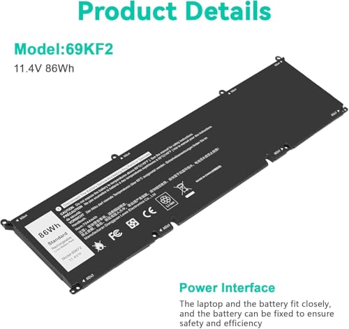 Image of 86Wh 69KF2 Battery for Dell XPS 15 9500 9510 9520 Precision 5550 5560 5570 Alieware M15 M17 R3 R4,G15 5510 5511 5515 5520 5521,G7 7500,Inspiron 7510 7610 P87F P91F P45E p100f 70N2F 11.4V (69KF2)