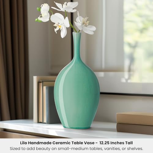 Torre & Tagus Lilo Celadon Crackle Reactive Glaze Ceramic Bud Vase - 12 Inch Tall Small Flower Vase & Small Ceramic Vase for Flowers, Handmade Vases for Home Decor & Wedding Decor for Table (12.25") by Torre & Tagus - Image 2