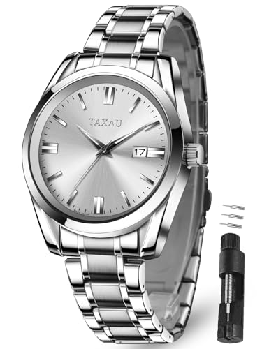 Taxau Uhren Herren Silber Edelstahl Luxus Armbanduhr Herren Wasserdicht GüNstig Uhren FüR Herren Analog Mit Datum Quarzuhr Herrenuhren Silber Minimalistisch Herren Uhren Groß Männer Uhr