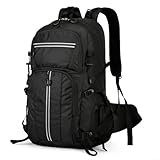 Niceminiwall Mochila de senderismo impermeable de 50 L para camping, ciclismo y montañismo, mochila ligera de nailon para exteriores con gran capacidad, material antiarañazos y (negro)