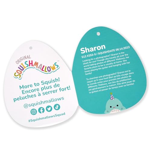 Image of Squishmallows Original 12-Inch Sharon The Teal Shark with Party Hat + Confetti Belly - Official Jazwares inchHappy Birthday inch Plush (Medium-Sized)