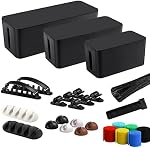 OSPNIEEK Boîte de gestion des câbles, 3 Boîtes d'organisateur de cordons avec 33 PCS Set to Cover Hide Power Strip, Protector Surge Under Desk & sur le plancher, câble de dissimulation pour Home Office Computer TV (Noir)