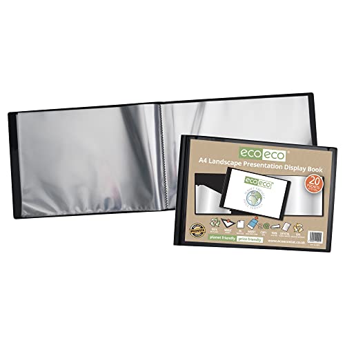 eco-eco Eco095 - Raccoglitore per presentazioni, formato A4, 50% riciclato, con 20 tasche, colore: nero