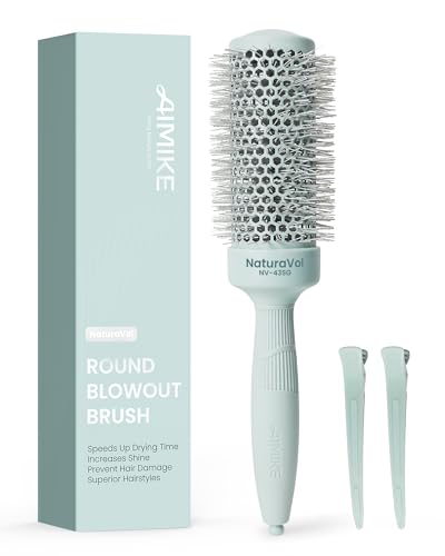 AIMIKE Round Hair Brush Round Brush w/Nano Thermal Ceramic & Ionic Tech Blow Dry Hair Brush for Salon-like Styling at Home Maximum Volume and Shine No Pulling Barrel Brush (63mm Barrel 43mm)
