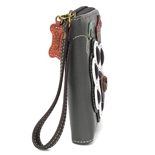 Image of CHALA Zip Around Wallet, Wristlet, 8 Credit Card Slots, Sturdy Pu Leather - B&W Paw Print - Gray