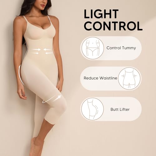 Image of Tummy Control Bodysuits Full Body Suit Shapewear One Piece Capri Jumpsuits for Women