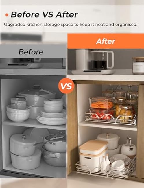 StorageWorks Pull Out Cabinet Organizer, Slide Drawers for Kitchen Cabinets, Bathroom Pantry, Bottom Mount, Chrome-Plated, 17 Lx21 Wx3.7 H, Silver, 1 Pack