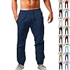 Generico Pantaloni Uomo in Lino Leggeri con Coulisse, Pantalone Estivi Casual Tuta, Taglio Largo e Vita Elastica Cargo per Spiaggia, Yoga, Viaggi e Uso Quotidiano