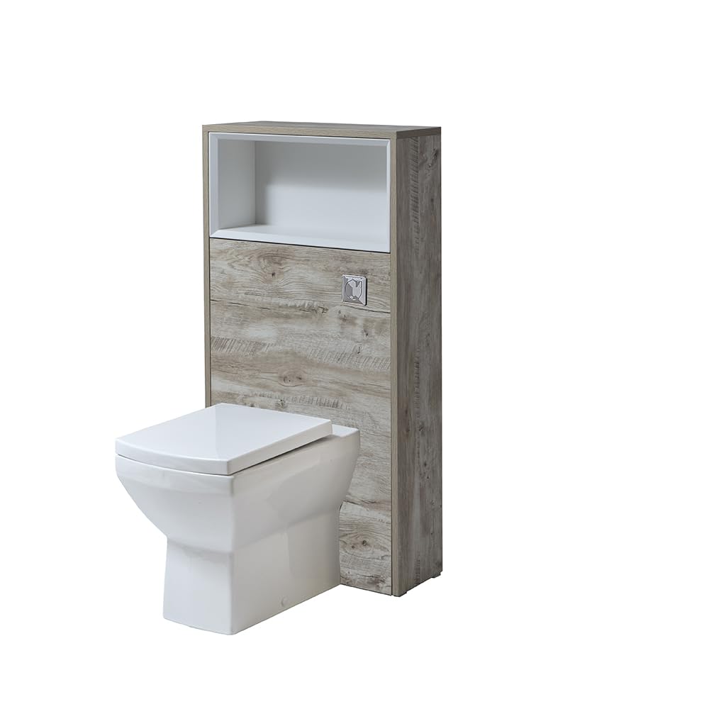 Milano Light Oak Unit / Chrome Flush Bexley 600Mm Light Oak Bathroom Wc Unit Shelf Back To Wall Toilet