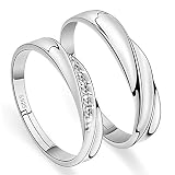 Epinki 925 Sterling Silber Paare Ringe, Verstellbar Partnerringe Verlobungsring Hochzeitsring Band Ring mit Weiß Zirkonia Geschenk für Freundin Freund