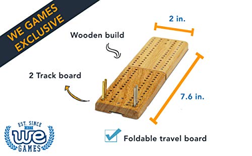 We Games Cribbage Board Game Set, Travel Crib Board With Storage Slot And Drawstring Bag For Card Storage, Foldable 2 Track Cribbage Board With Cards, Metal Pegs And Dice, Mini Board Games #TOP3