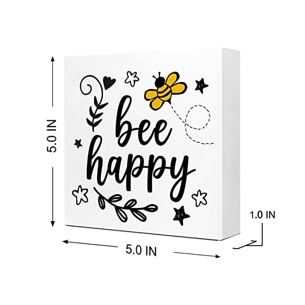   Be-Happy-Honey-Bee-Wooden-Plaque-Sign-Desk-DecorRustic-Inspirational-Wood-Block-Sign-Desk-Decorations-for-Summer-Home-Living-Room-Office-Garden-Shelf-Table-Decor