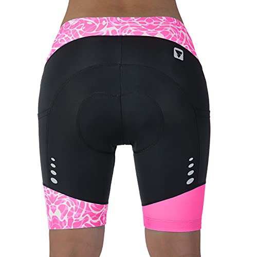 Women Cycling Shorts Padded Bike Bicycle Pants Biking Compression Biker Tights With Pockets(Pink,L) #TOP3