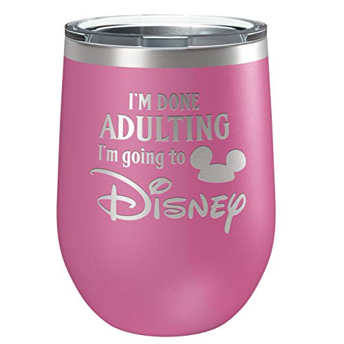 Laser Etchpressions Funny Wine Tumbler for Women, I'm Done Adulting Stainless Steel Tumbler with Lid, Vacuum Insulated Mug, Great Gift for Birthday, Christmas, Housewarming, Pink