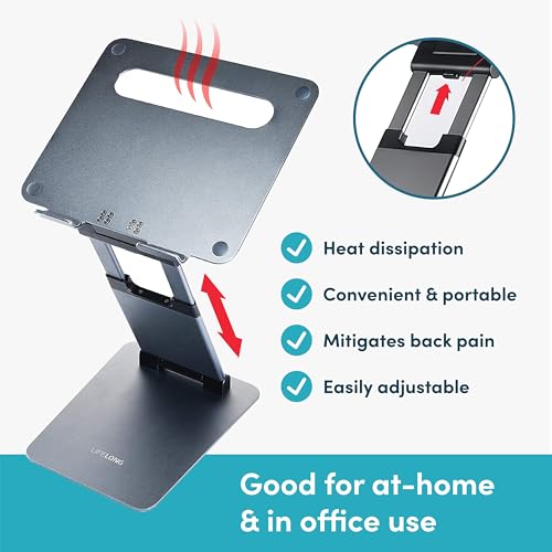 Image of Ergonomic Laptop Stand For Desk, Adjustable Height Up To 20 inch, Laptop Riser Portable Computer, Laptop Stands, Fits All MacBook, Laptops 10 15 17 Inches, Pulpit Laptop Holder Desk Stand