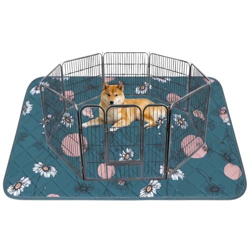 Image of IEUUMLER Washable Pee Pads for Dogs, 1 Pack Non-Slip & Waterproof Pack Whelping Pad, Reusable Washable Puppy Potty Training Pad with Fast Absorbent for Playpen EU007 (Navy Blue Daisy, 48 inchX48 inch-1pcs)