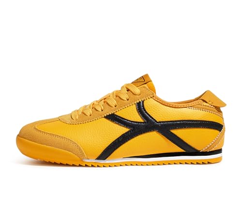 LUCKY STEP Unisex Retro Sneakers for Men Women – Casual Walking Tennis Shoes, Lace Up Low Profile Trainer Sneakers, Lightweight Comfortable Non Slip Everyday Shoes(Yellow/Black,13)