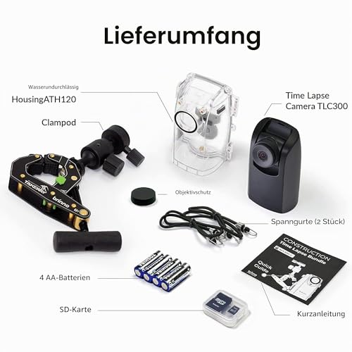 Brinno BCC300-C Video-Zeitraffer-Kit – TLC300 Time Lapse Kamer 1080P FHD HDR, IPS-LCD-Bildschirm, IPX4 Schutzgehäuse, Montageklemme – Einfache Bedienung, ideal für Bauprojekte Innen- und Außen