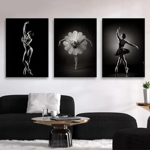 Art mural peintures sur toile noir et blanc ballet moderne 3 pièces